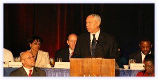 Gen. Colin Powell, USA (Ret.) (at podium) delivers the keynote address at the General's Luncheon on May 16
